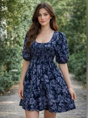 Free People Dear Delilah Mini Dress in Blue Skies Combo